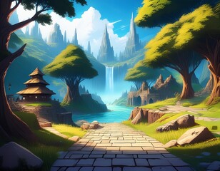 Wall Mural - rpg journey game art wallpaper background fantasy digital painting