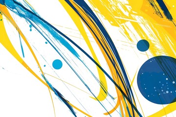 Wall Mural - minimalist abstract piece with bold lines and circles in vivid yellow and blue, creating a sense of 