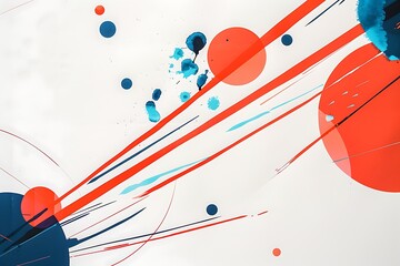 Wall Mural - minimalist abstract piece with bold lines and circles in bright red and blue, arranged to create a d