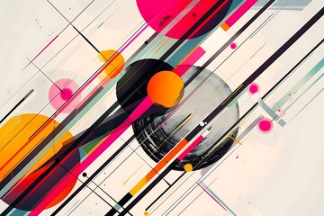 Wall Mural - minimalist abstract design with intersecting lines and vibrant circles, creating motion and depth on