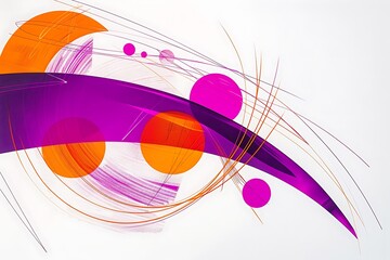 Wall Mural - minimalist abstract piece with bold lines and circles in bright purple and orange, arranged to creat