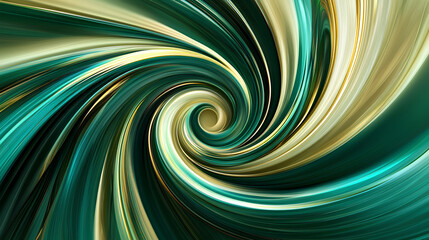 Wall Mural - Abstract swirls of emerald green and gold in motion,