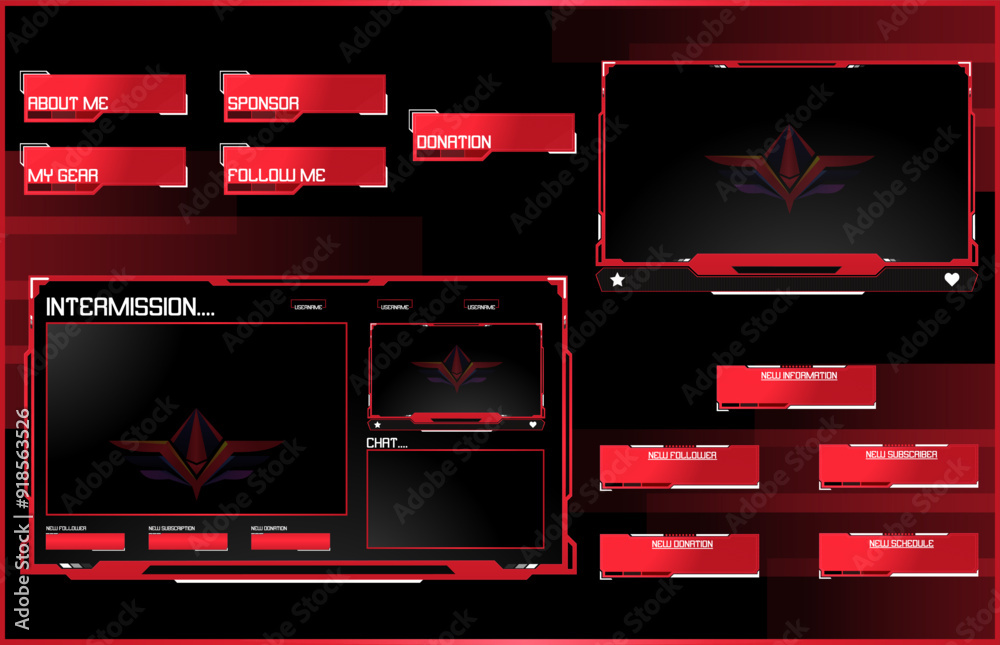 Red, and Metallic Black Stream Overlay Webcam Frames and Alert Panels ...