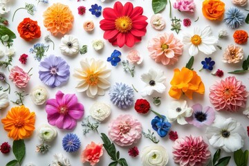 Poster - An abstract floral arrangement featuring a variety of flower types, arranged in a circular design on a pristine white backdrop.