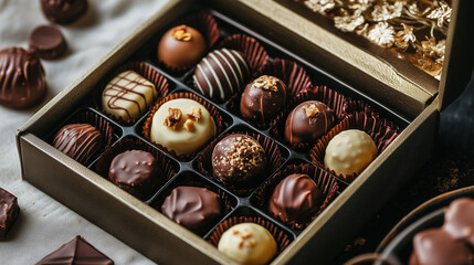 Wall Mural - Open box of assorted dairy-free chocolate pralines, each in a separate compartment