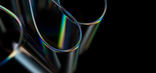 Aufkleber - Macro of transparent iridescent glass curved stripe with extreme depth of field. Place for text. Modern abstract backdrop. 3d render illustration