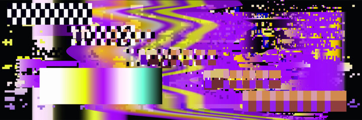 Poster - Glitched screen with colorful random neon pixel noise and flickers.