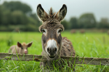 Donkey in Green Pasture, Ireland Landscape