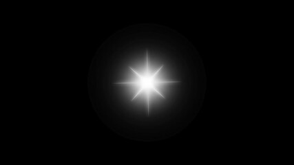 glowing and twinkling star motion graphics on black screen background. shiny optical flare light wit