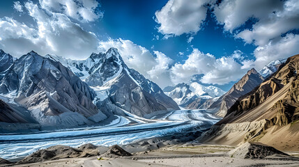 Mountain glacier near mountain pass in India, Pensi La, Kargil Zanskar Road, ice, Drang Drung Glacier, Jammu and Kashmir