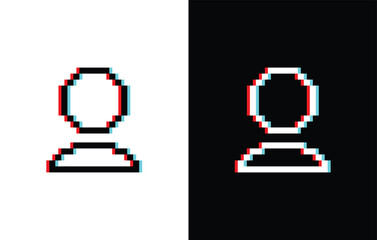Poster - glich effect pixel Man or woman icon. Male and female profile. People avatar. line style