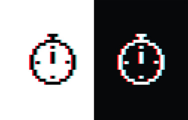 Poster - glich effect Stopwatch icon 8 bit, pixel art Stopwatch icon for game logo.