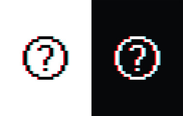 Poster - glich effect pixel question tag icon vector sign for 8 bit game