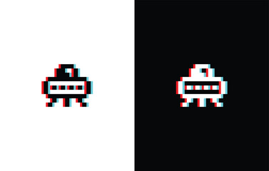Poster - glich effect pixel art ufo vector icon spaceship pixel element for 8 bit space arcade game