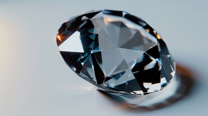 Wall Mural -   A detailed shot of a diamond resting on white, featuring a mirror-like reflection in the center