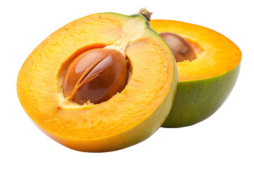 a lucuma slice with bright orange flesh and a sweet