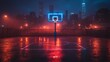 © studio clever - Neon-lit basketball court at night - generative ai
