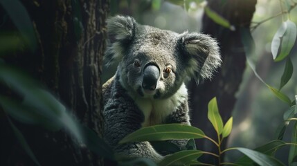 Poster -   Koala Close-up on Tree with Sunlight