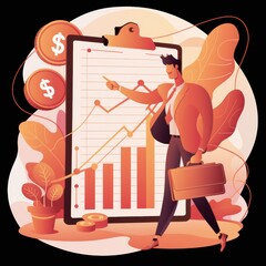 Wall Mural - A man in a suit holding briefcase and pointing at graph, AI