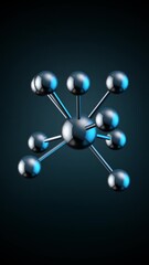 Poster - Abstract animation of monochrom model molecules rotation. Animation of seamless loop metal molecules on black background.