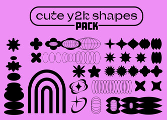 Aufkleber - Set of abstract geometric shapes and forms in neo brutalism and Y2K style.