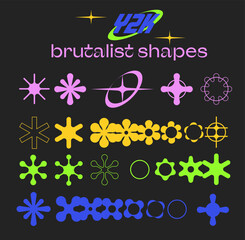 Aufkleber - Set of abstract geometric shapes and forms in neo brutalism and Y2K style.