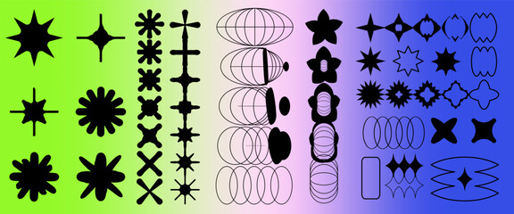 Aufkleber - Set of abstract geometric shapes and forms in neo brutalism and Y2K style.