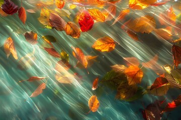 Aufkleber - bunch of leaves floating in body of water, Leaves gently swaying in the wind