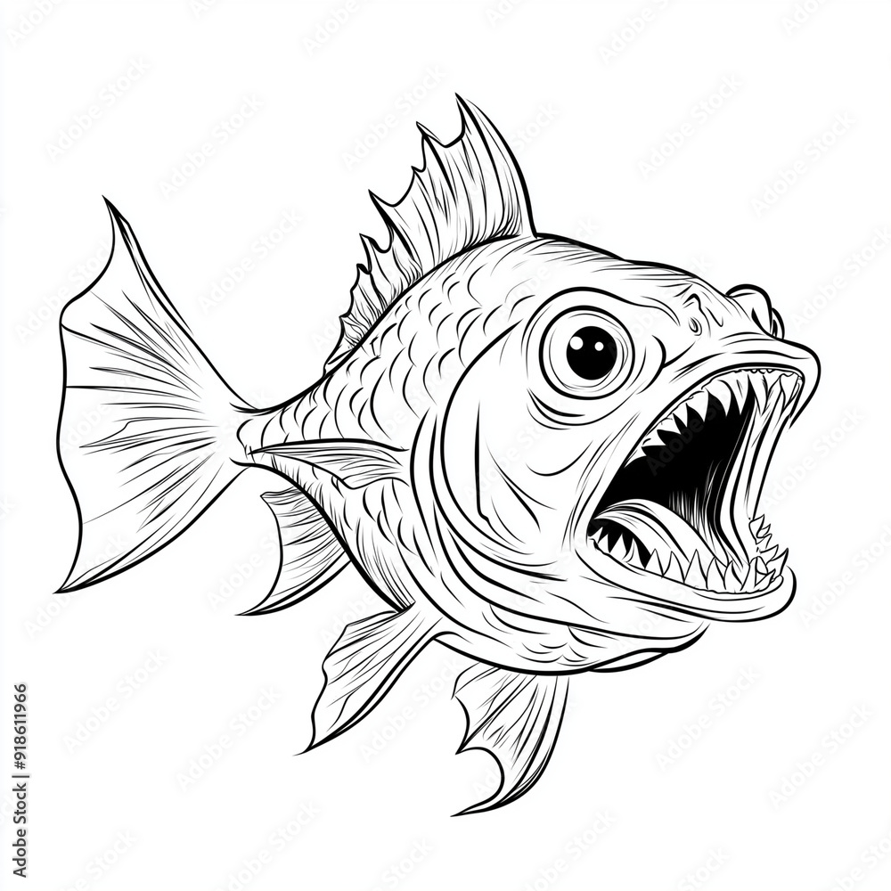 Cartoon Piranha Coloring Page for Kids to Print Stock Illustration ...