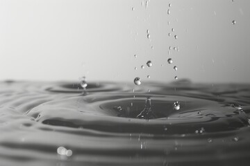 Aufkleber - black and white photo of water drop, Raindrops Realistic water droplets falling on clear surface