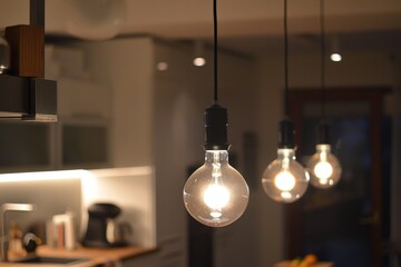 Aufkleber - living room with couch and lot of lights, Replacing traditional bulbs with energy-saving LED lights in home setting