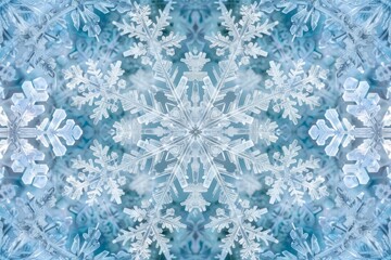 Leinwandbilder - snowflake pattern is shown in blue, Snowflake kaleidoscope Snowflakes arranged in symmetrical and repeating pattern