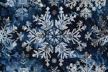 snowflake pattern is shown in blue, Snowflake kaleidoscope Snowflakes arranged in symmetrical and repeating pattern