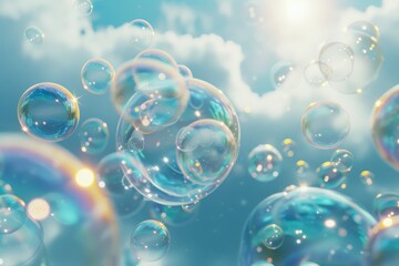 Poster - bunch of bubbles floating in the air, Soap bubbles Iridescent bubbles floating in the air