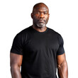 © OKAN - Middleaged Black man in casual black attire, serious expression, isolated on transparent