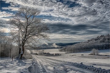 Poster - serene beauty of winter landscape blanketed in snow