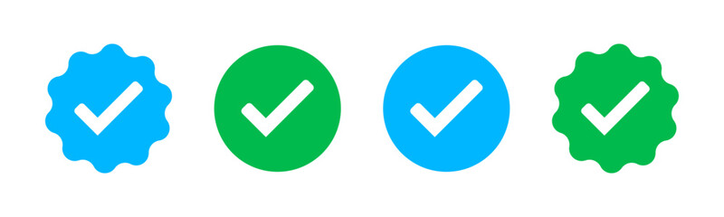 Poster - verified badge icon approved tick button set certificate badge quality certify icon account verification checkmark social media vector illustration