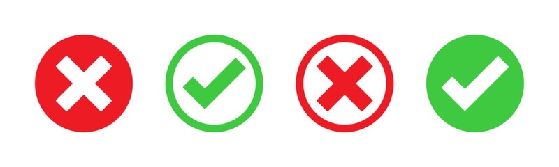 Poster - tick mark icon button set check box correct right wrong buttons or yes or no checkmark red cross gre