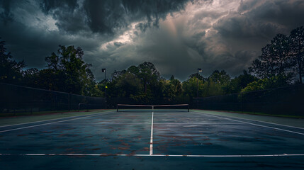 Wall Mural - a tennis court is shown in the rain with a dark sky above