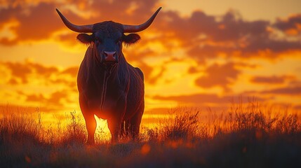 Majestic bull at sunset - generative ai