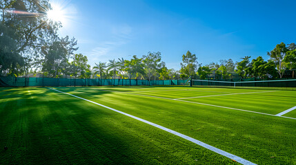 Wall Mural - A tennis court with a white line and a net