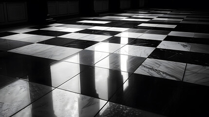 Sticker - A black and white photo of a floor with a white line running down the middle