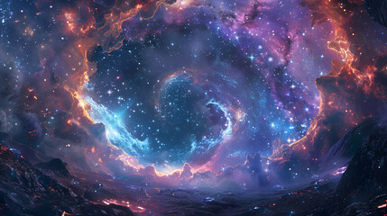 Wall Mural - A space scene with a large hole in the ground and a river flowing through it