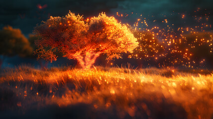 Wall Mural - a tree with lights on it in a field