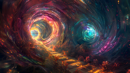 Wall Mural - A colorful tunnel with a yellow path leading through it
