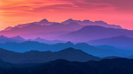 Poster - A beautiful mountain range with a pink and blue sky