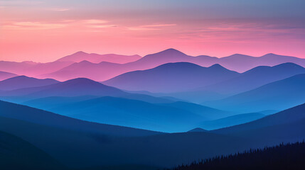 Wall Mural - A beautiful mountain range with a pink and blue sky
