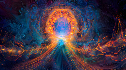 Wall Mural - A colorful tunnel with a yellow path leading through it
