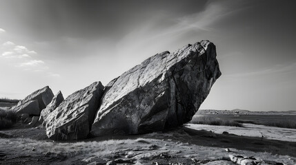 Wall Mural - A large rock sits in the middle of a field