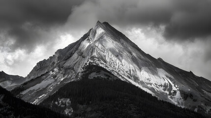 Wall Mural - A mountain with a snow covered peak and a cloudy sky